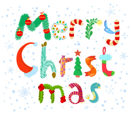 Cute Merry Christmas lettering cardのイラスト素材