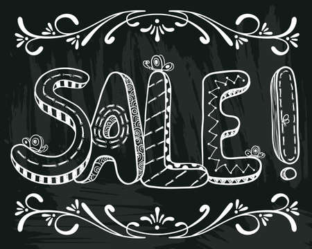 Hand drawn Sale lettering poster on chalkboardのイラスト素材