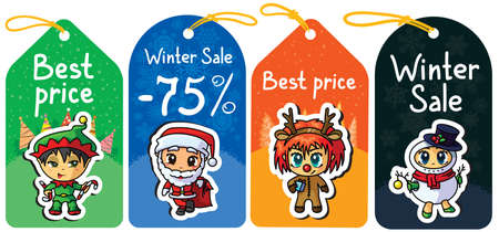 Set with cute sale winter Christmas tagsのイラスト素材