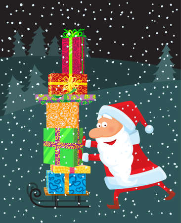 Cute background with Santa with giftsのイラスト素材