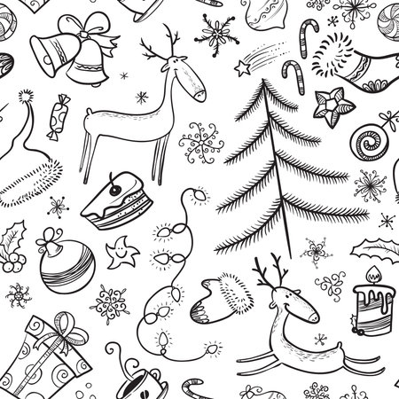 Black and white Christmas seamless backgroundのイラスト素材