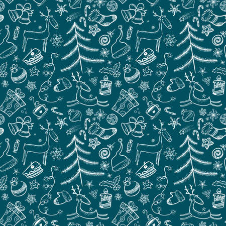 Sketchy Christmas seamless pattern with deersのイラスト素材