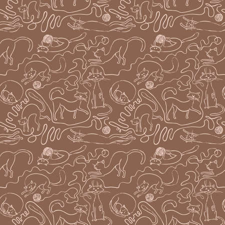 Seamless background with sketchy catsのイラスト素材