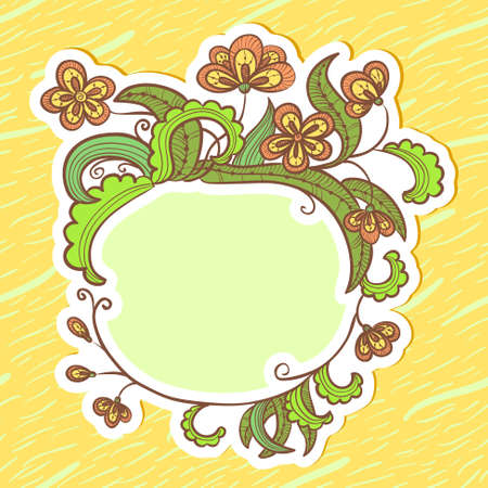 Cute floral doodle stickerのイラスト素材
