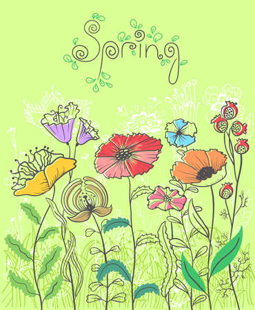 Spring flower sketchy vector cardのイラスト素材
