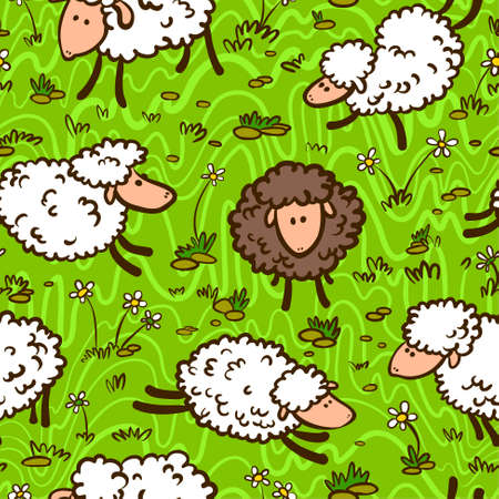 Cute doodle seamless pattern with sheeps のイラスト素材