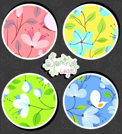 Spring flowers stickers (tags) set のイラスト素材