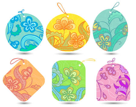 Cute floral doodle vintage tagsのイラスト素材