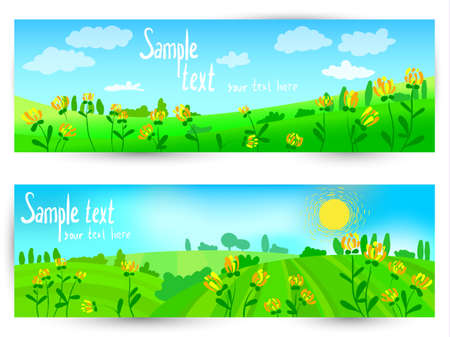 Spring and summer floral horizontal banners setのイラスト素材