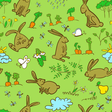 Cute spring seamless background with bunniesのイラスト素材
