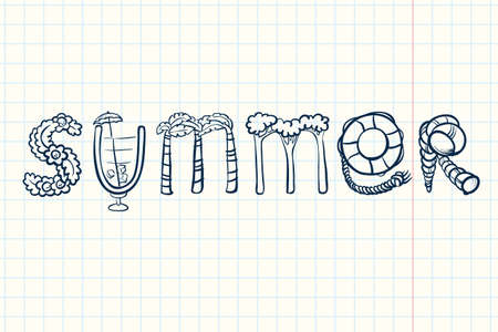 Summer doodle hand-drawn letteringのイラスト素材