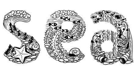 Doodle sea letteringのイラスト素材