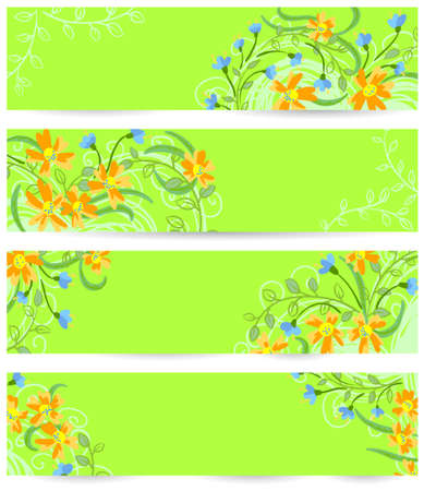 Doodle floral banners set のイラスト素材