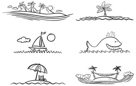 Black and white summer beach design elementsのイラスト素材