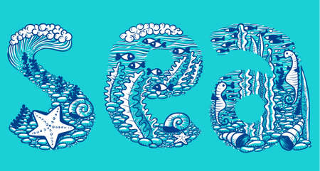 Doodle sea letteringのイラスト素材
