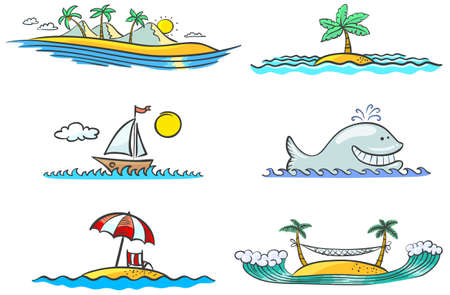 Colorful summer beach design elementsのイラスト素材