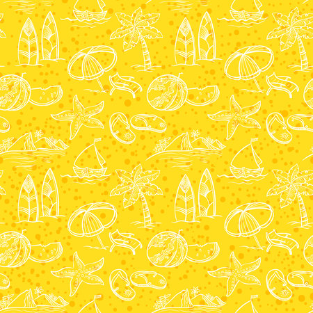 Vintage sketchy summer seamless patternのイラスト素材