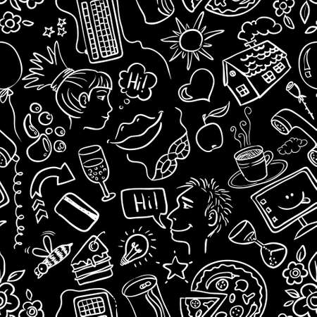 Dating and romance doodle seamless patternのイラスト素材
