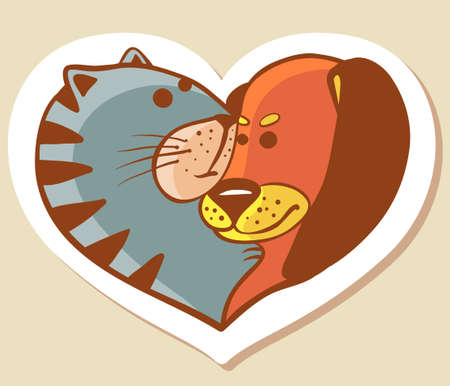 Cat and dog in heart shapeのイラスト素材