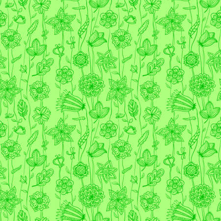 Cute floral seamless pattern in green colorsのイラスト素材