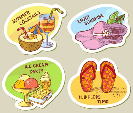 Stickers with summer cute objectsのイラスト素材