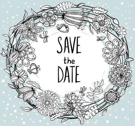 Doodle wedding sketchy floral wreathのイラスト素材