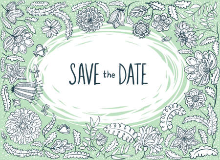 Abstract wedding floral doodle frameのイラスト素材