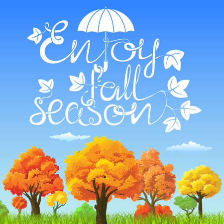 Enjoy fall season lettering landscape cardのイラスト素材
