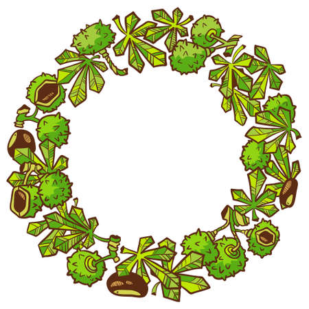 Chestnut doodle round wreathのイラスト素材