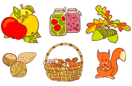 Autumn color doodle compositions setのイラスト素材