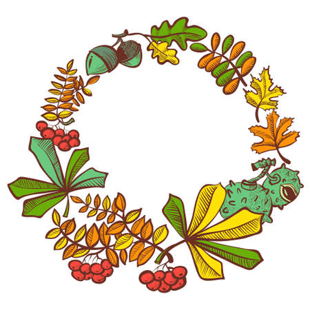 Fall season wreath with leavesのイラスト素材