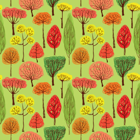 Autumn season seamless pattern with treesのイラスト素材