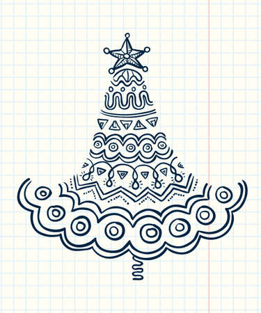 Doodle Cristmas tree vectior illustrationのイラスト素材