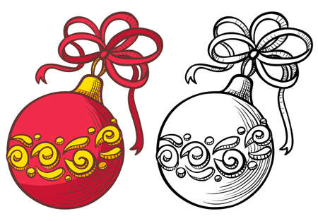 Doodle and color Christmas ball decoration with bowのイラスト素材