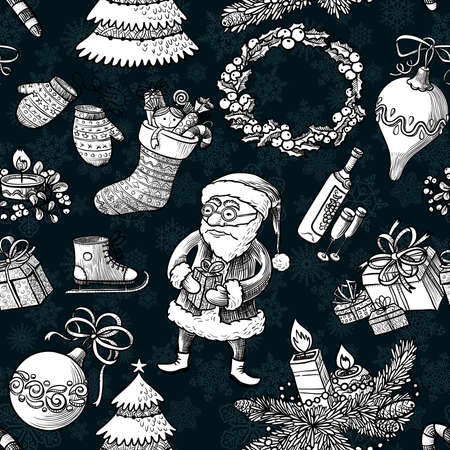 Winter Christmas sketchy seamless patternのイラスト素材