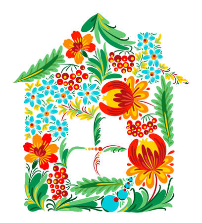 Ukrainian ethnic floral house silhouetteのイラスト素材