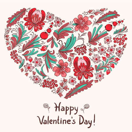 Valentine's Day card with floral heart shapeのイラスト素材