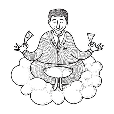 Businessman meditating about money, doodle versionのイラスト素材