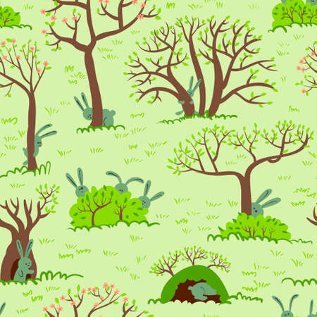 Spring seamless pattern with rabbitsのイラスト素材