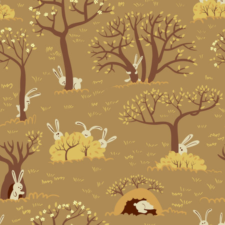 Spring seamless pattern with rabbitsのイラスト素材