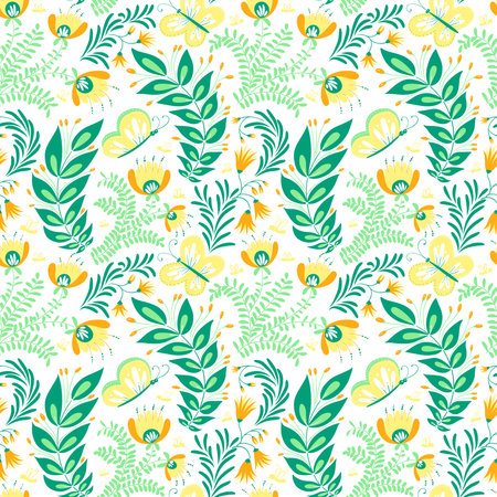 Floral seamless pattern with butterfyのイラスト素材