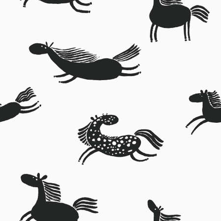 Cute doodle horses seamless patternのイラスト素材