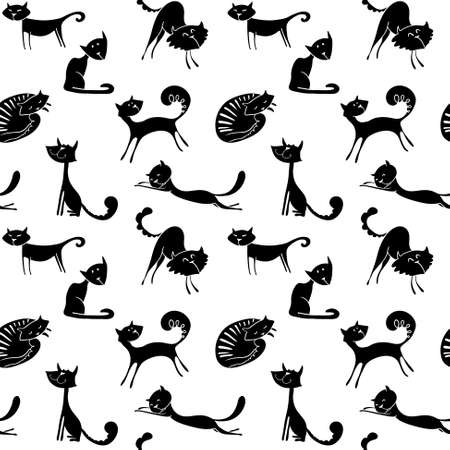 Black and white cats seamless patternのイラスト素材