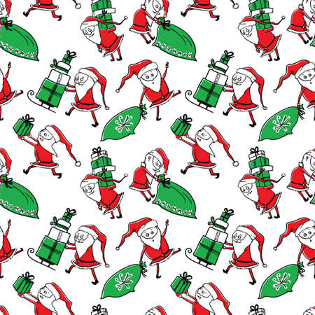 Cute Christmas seamless pattern with Santa and giftsのイラスト素材