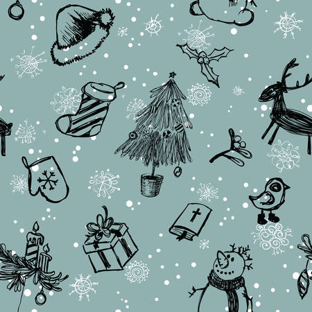 Cute doodle Christmas seamless patternのイラスト素材