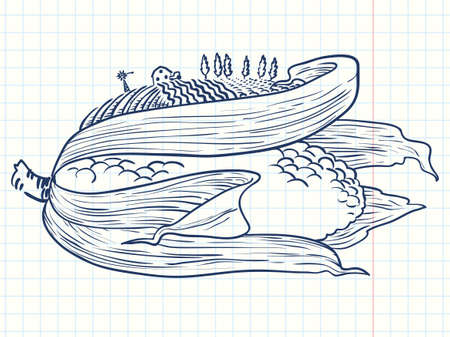 Farm illustration.  Doodle ear of cornのイラスト素材