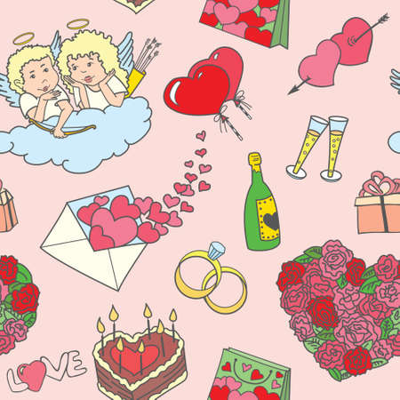 Seamless pattern with valentine's doodlesのイラスト素材