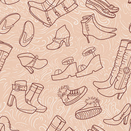 Contour female seamless pattern with shoesのイラスト素材