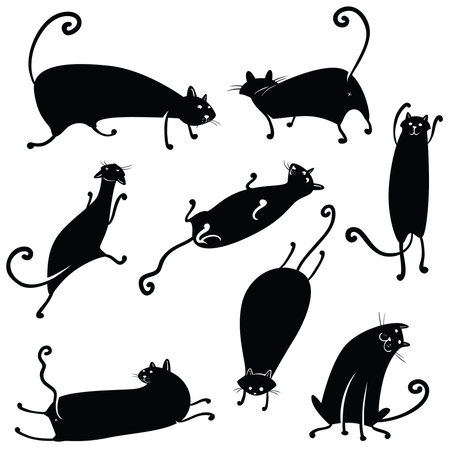 Vector silhouettes of cute cats in cartoon styleのイラスト素材