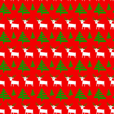 Christmas seamless pattern with deers and pine trees. Vector illustration with cute animals and minimalistic plants in doodle children's style. Winter design element for seasonal backgrounds and textileのイラスト素材